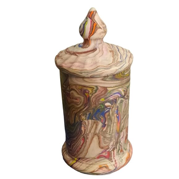Handcrafted Psychedelic Swirl Ceramic Casting Resin Jar With Lid - Picture 7 of 8